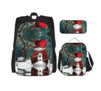 KoNsev Lot de 3 sacs à dos de 40,6 cm avec motif bonhomme de neige et boîte à déjeuner pour enfant du primaire, Noir , Taille unique, Ensemble cartable