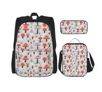 KoNsev Lot de 3 sacs à dos de 40,6 cm avec motif champignons de dessin animé et boîte à déjeuner pour enfant du primaire, Noir , Taille unique, Ensemble cartable