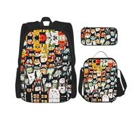 KoNsev Lot de 3 sacs à dos de 40,6 cm avec motif chat de dessin animé, sac à dos et boîte à déjeuner pour enfant du primaire, Noir , Taille unique, Ensemble cartable