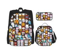 KoNsev Lot de 3 sacs à dos de 40,6 cm avec motif chats de dessin animé pour l'école maternelle et boîte à déjeuner pour enfant du primaire, Noir , Taille unique, Ensemble cartable