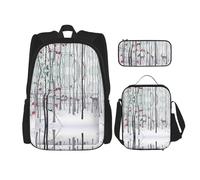KoNsev Lot de 3 sacs à dos de 40,6 cm avec motif de cerf des neiges et de brich - Sac à dos et boîte à déjeuner pour enfant du primaire, Noir , Taille unique, Ensemble cartable