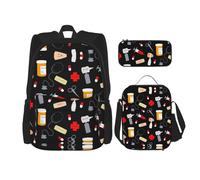 KoNsev Lot de 3 sacs à dos de 40,6 cm avec motif de médecine de dessin animé, sac à dos et boîte à déjeuner pour enfant du primaire, Noir , Taille unique, Ensemble cartable