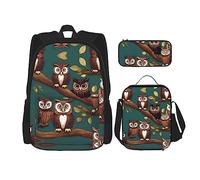 KoNsev Lot de 3 sacs à dos de 40,6 cm avec motif hiboux sur des branches d'arbre pour enfant du primaire, Noir , Taille unique, Ensemble cartable