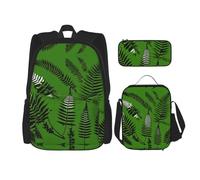 KoNsev Lot de 3 sacs à dos de 40,6 cm avec silhouette de fougère et feuilles de fougère naturelles pour l'école préscolaire et boîte à déjeuner pour enfant du primaire, Noir , Taille unique, Ensemble