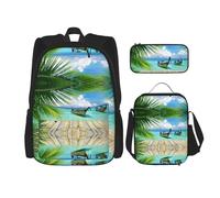 KoNsev Lot de 3 sacs à dos de 40,6 cm en forme de bateau et de feuilles de noix de coco pour l'école préscolaire et boîte à déjeuner pour enfant du primaire, Noir , Taille unique, Ensemble cartable