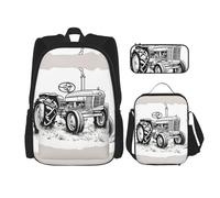 KoNsev Lot de 3 sacs à dos de 40,6 cm en forme de tracteur de dessin animé, sac à dos et boîte à déjeuner pour enfant du primaire, Noir , Taille unique, Ensemble cartable