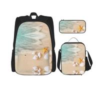 KoNsev Lot de 3 sacs à dos de 40,6 cm et boîte à déjeuner pour enfant du primaire Motif coquillage et étoile de mer 40,6 cm, Noir , Taille unique, Ensemble cartable