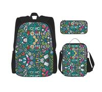 KoNsev Lot de 3 sacs à dos de 40,6 cm sur le thème de la science de dessin animé et sac à déjeuner pour enfant du primaire, Noir , Taille unique, Ensemble cartable