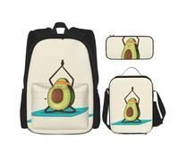 KoNsev Lot de 3 sacs à dos de yoga mignons de 40,6 cm pour l'école préscolaire, sac à dos et boîte à déjeuner pour enfant du primaire, Noir , Taille unique, Ensemble cartable