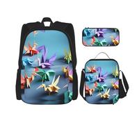 KoNsev Lot de 3 sacs à dos en papier origami de 40,6 cm pour l'école préscolaire et boîte à déjeuner pour enfant du primaire, Noir , Taille unique, Ensemble cartable