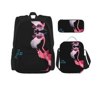 KoNsev Lot de 3 sacs à dos Hello Glasses Flamingo de 40,6 cm pour école préscolaire et boîte à déjeuner pour enfant du primaire, Noir , Taille unique, Ensemble cartable