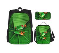 KoNsev Lot de 3 sacs à dos mignonnes grenouille 40,6 cm pour l'école préscolaire et boîte à déjeuner pour enfant du primaire, Noir , Taille unique, Ensemble cartable