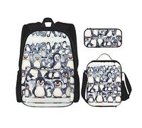 KoNsev Lot de 3 sacs à dos mignons de bébé pingouins 40,6 cm Sac à dos d'école préscolaire et boîte à déjeuner pour enfant du primaire, Noir , Taille unique, Ensemble cartable