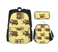 KoNsev Lot de 3 sacs à dos mignons paresseux sur citrons jaunes 40,6 cm Sac à dos d'école préscolaire et boîte à déjeuner pour enfant du primaire, Noir , Taille unique, Ensemble cartable
