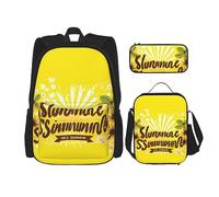 KoNsev Lot de 3 sacs à dos pour école préscolaire et boîte à déjeuner avec fond jaune Hello Sunshine 40,6 cm, Noir , Taille unique, Ensemble cartable