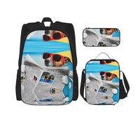 KoNsev Lot de 3 sacs à dos pour lire un journal ou une boîte à déjeuner Motif chien avec lunettes 40,6 cm, Noir , Taille unique, Ensemble cartable