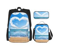 KoNsev Lot de 3 sacs à dos romantiques en forme de cœur de 40,6 cm pour l'école préscolaire et boîte à déjeuner pour enfant du primaire, Noir , Taille unique, Ensemble cartable