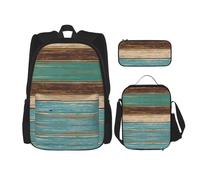 KoNsev Lot de 3 sacs à dos rustiques en bois 40,6 cm pour école préscolaire et boîte à déjeuner pour enfant du primaire, Noir , Taille unique, Ensemble cartable