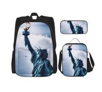 KoNsev Lot de 3 sacs à dos Statue de la Liberté 40,6 cm Sac à dos d'école préscolaire et boîte à déjeuner pour enfant du primaire, Noir , Taille unique, Ensemble cartable