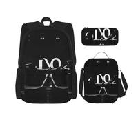 KoNsev Love Gymnastics Lot de 3 sacs à dos d'école préscolaire 40,6 cm et boîte à déjeuner pour enfant du primaire, Noir , Taille unique, Ensemble cartable