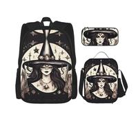 KoNsev Magic Witchcraft Lot de 3 sacs à dos de 40,6 cm pour l'école préscolaire et boîte à déjeuner pour enfant du primaire, Noir , Taille unique, Ensemble cartable