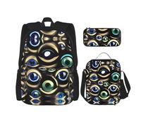 KoNsev Many Evil Eyes Lot de 3 sacs à dos d'école préscolaire 40,6 cm et boîte à déjeuner pour enfant du primaire, Noir , Taille unique, Ensemble cartable