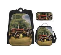 KoNsev Old Tractor Photoes Farm Lot de 3 sacs à dos 40,6 cm pour école préscolaire et boîte à déjeuner pour enfant du primaire, Noir , Taille unique, Ensemble cartable