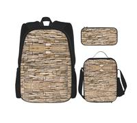 KoNsev Rustic Rocks Lot de 3 sacs à dos d'école préscolaire 40,6 cm et boîte à déjeuner pour enfant du primaire, Noir , Taille unique, Ensemble cartable