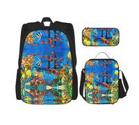 KoNsev The Underwater World Lot de 3 sacs à dos d'école préscolaire et boîte à déjeuner Motif poissons tropicaux 40,6 cm, Noir , Taille unique, Ensemble cartable