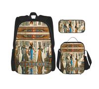 KoNsev Women in Ancient Egypt Lot de 3 sacs à dos d'école maternelle 40,6 cm et boîte à déjeuner pour enfant du primaire, Noir , Taille unique, Ensemble cartable