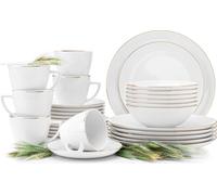 Konsimo Service de table et de café pour 6 personnes (30pcs) "BOSS GOLDEN LINE", Blanc, Porcelaine, Elégant, 20,5/18/27/17,5cm | 350 ml