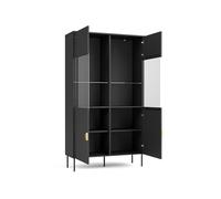 konsimo Vidis Vidis Vitrine sur pied, fabriquée en UE, pieds en métal, moderne, 18 cm, poignées semi-circulaires, structure en bois (noir)