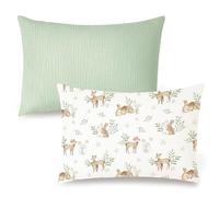 Konssy Lot de 2 Housses de Coussin en Mousseline pour Tout-Petits - 33 x 45,7 cm - 100% Coton - pour Enfants garçons et Filles - Douce et ajustée - avec Fermeture hôtel - Forêt - Sauge