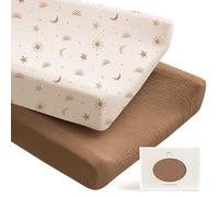Konssy Lot de 2 housses de matelas à langer en mousseline de coton ultra douces et respirantes pour chambre d'enfant (jaune rayon de soleil, café)