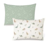 Konssy Lot de 2 taies d'oreiller en Mousseline 100% Coton pour Oreiller de 33 x 45,7 cm, Douces et Respirantes avec Fermeture à Rabat (Jungle Dinosaure, Dinosaure Sauge)