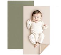 Konssy Matelas à langer en cuir synthétique, imperméable, facile à nettoyer et portable pour voyage ou maison, tient parfaitement dans un sac à langer, 76,2 x 43,2 cm (vert brouillard, beige)