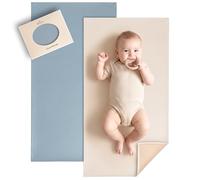 Konssy Matelas à langer en cuir synthétique, imperméable, facile à nettoyer et portable pour voyage ou maison, tient parfaitement dans un sac à langer, 76,2 x 43,2 cm (bleu, beige)