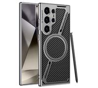 Konstreet Coque de protection anti-chute en cuir galvanisé pour Samsung Galaxy S24 Ultra - Antichoc - Style professionnel - Compatible avec MagSafe et chargement sans fil - Fibre de carbone