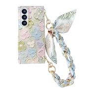 Konstreet Coque pour Samsung Galaxy Z Fold 7 - Ultra-fine - Résistante aux chocs - Sensation élégante en relief - Motif floral tendance - Chaîne de poignet et pendentif écharpe - Coloré