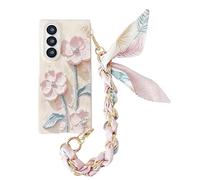 Konstreet Coque pour Samsung Galaxy Z Fold 7 - Ultra-fine - Résistante aux chocs - Sensation élégante en relief - Avec chaîne de poignet et pendentif écharpe - Rose