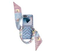 Konstreet Coque pour Samsung Galaxy ZFlip 6 avec broderie nuage de bon augure - Étui tout compris avec écharpe/bracelet - Motif brodé exquis - Coque de protection pour Galaxy ZFlip 6 - Bleu