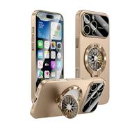 Konstreet Coque tendance pour iPhone 16 Pro avec support magnétique gyroscopique rotatif à 360 °, protection complète de l'appareil photo, compatible avec MagSafe, or désert