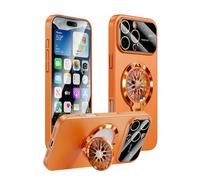 Konstreet Coque tendance pour iPhone 16 Pro avec support magnétique gyroscopique rotatif à 360°, protection complète de l'appareil photo, compatible avec MagSafe, orange