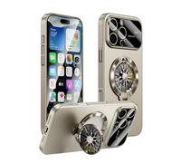Konstreet Coque tendance pour iPhone 16 Pro avec support magnétique gyroscopique rotatif à 360 °, protection complète de l'appareil photo, compatible avec MagSafe, bleu indigo