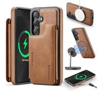 Konstreet Étui 2 en 1 pour Samsung Galaxy S25 avec porte-cartes amovible en cuir durable, plusieurs emplacements pour cartes, blocage RFID, étui portefeuille magnétique pour Galaxy S25 Marron