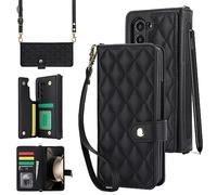 Konstreet Étui à rabat en cuir pour Samsung Galaxy Z Fold 7 avec porte-cartes et dragonne, avec fermoir magnétique, fente pour espèces, étui portefeuille de protection robuste pour femme, noir