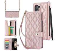 Konstreet Étui à rabat en cuir pour Samsung Galaxy Z Fold 7 avec porte-cartes et dragonne, avec fermoir magnétique, fente pour espèces, étui portefeuille de protection robuste pour femme, or rose