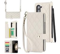 Konstreet Étui portefeuille de protection robuste pour Samsung Galaxy Z Fold 7 avec porte-cartes et dragonne, fermoir magnétique, fente pour espèces, blanc