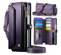 Konstreet Étui portefeuille en cuir durable avec porte-cartes à rabat et dragonne, fermeture éclair et blocage RFID pour Samsung Galaxy Z Fold 7 Violet
