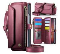 Konstreet Étui portefeuille en cuir durable avec porte-cartes à rabat et dragonne, fermeture éclair et blocage RFID pour Samsung Galaxy Z Fold 7, rouge